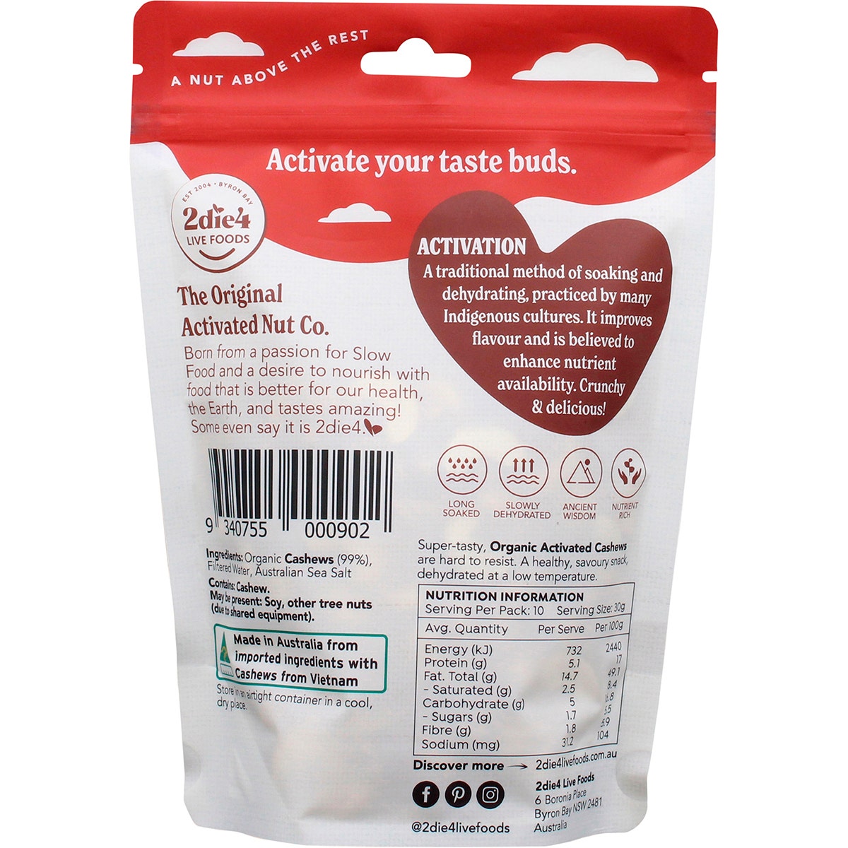 2Die4 Live Foods Activated Organic Cashews