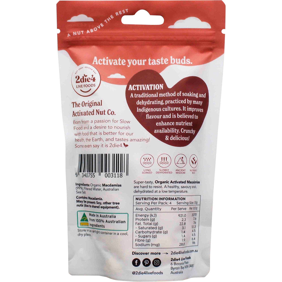 2Die4 Live Foods Activated Organic Macadamias