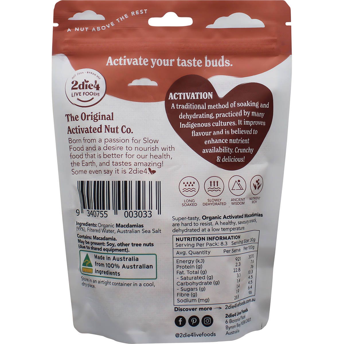 2Die4 Live Foods Activated Organic Macadamias