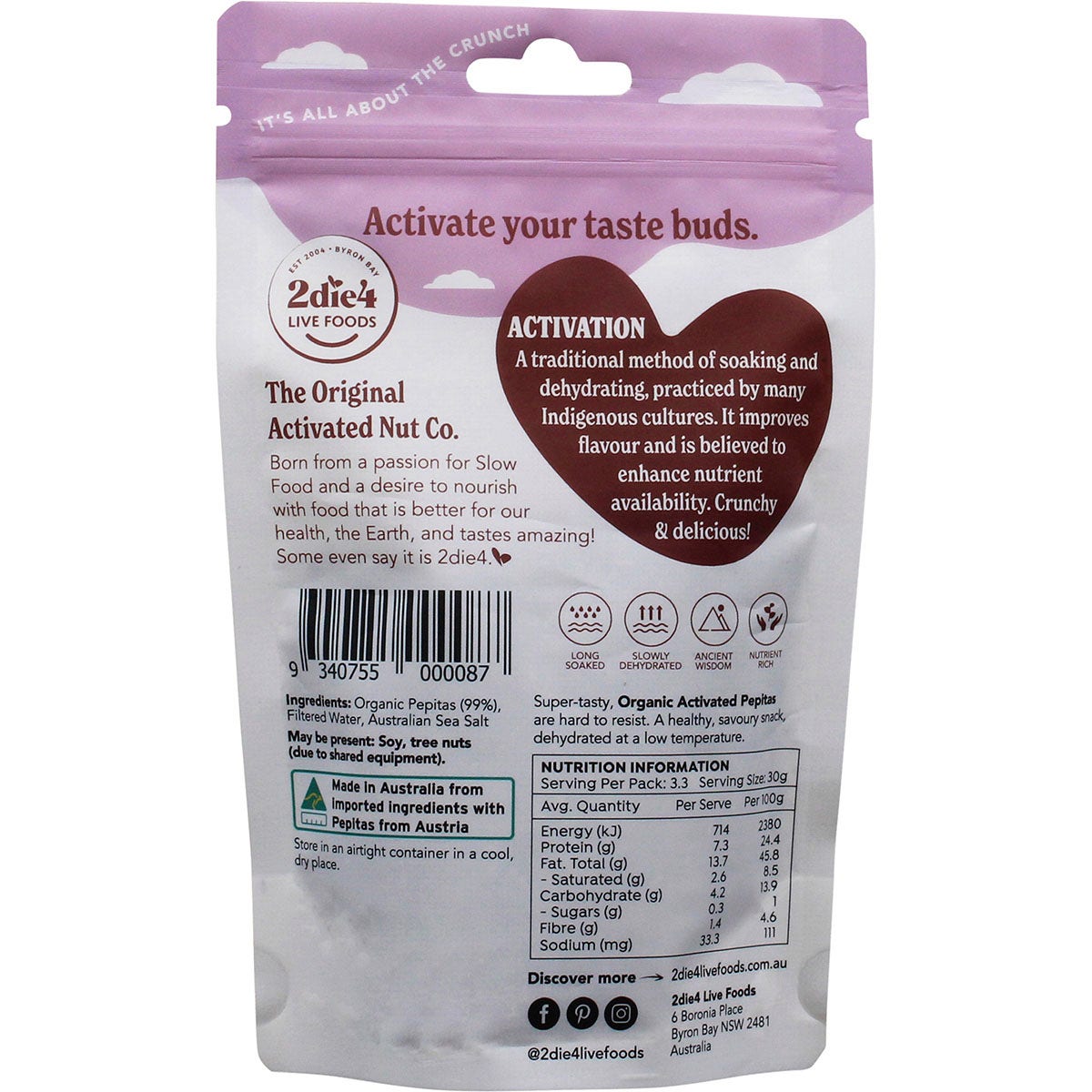 2Die4 Live Foods Activated Organic Pepitas