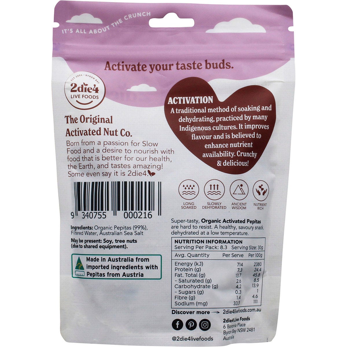 2Die4 Live Foods Activated Organic Pepitas