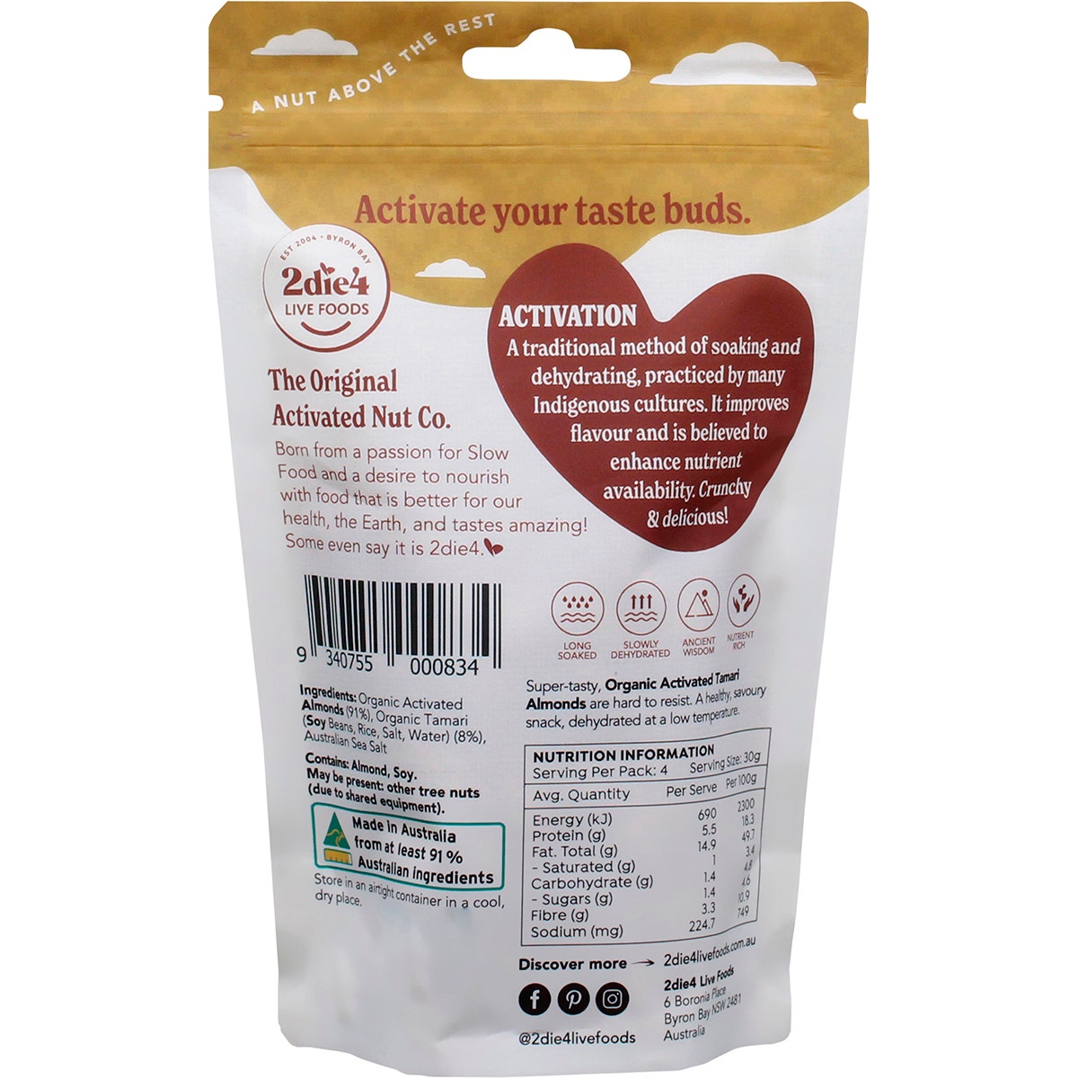 2Die4 Live Foods Activated Organic Tamari Almonds