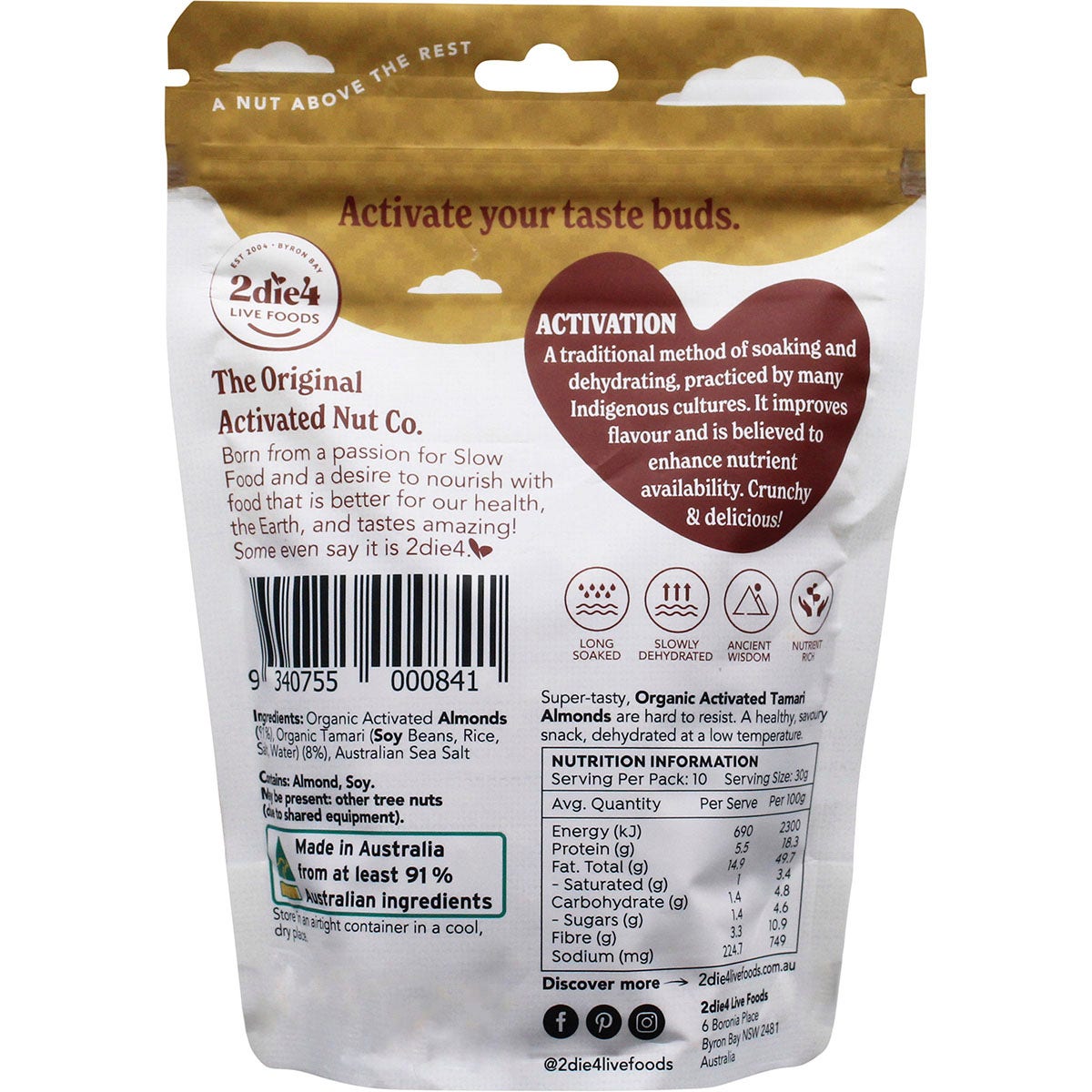 2Die4 Live Foods Activated Organic Tamari Almonds