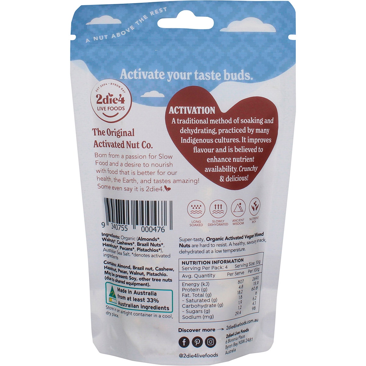 2Die4 Live Foods Activated Organic Vegan Mixed Nuts