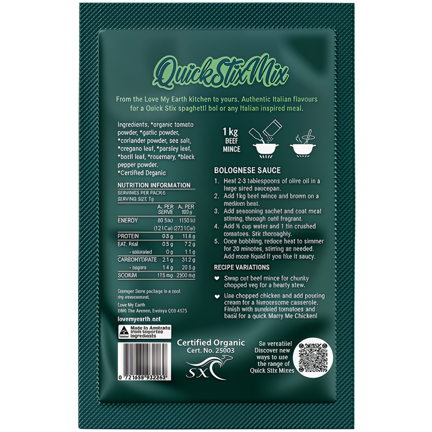 Love My Earth Bolognese Organic Recipe Base