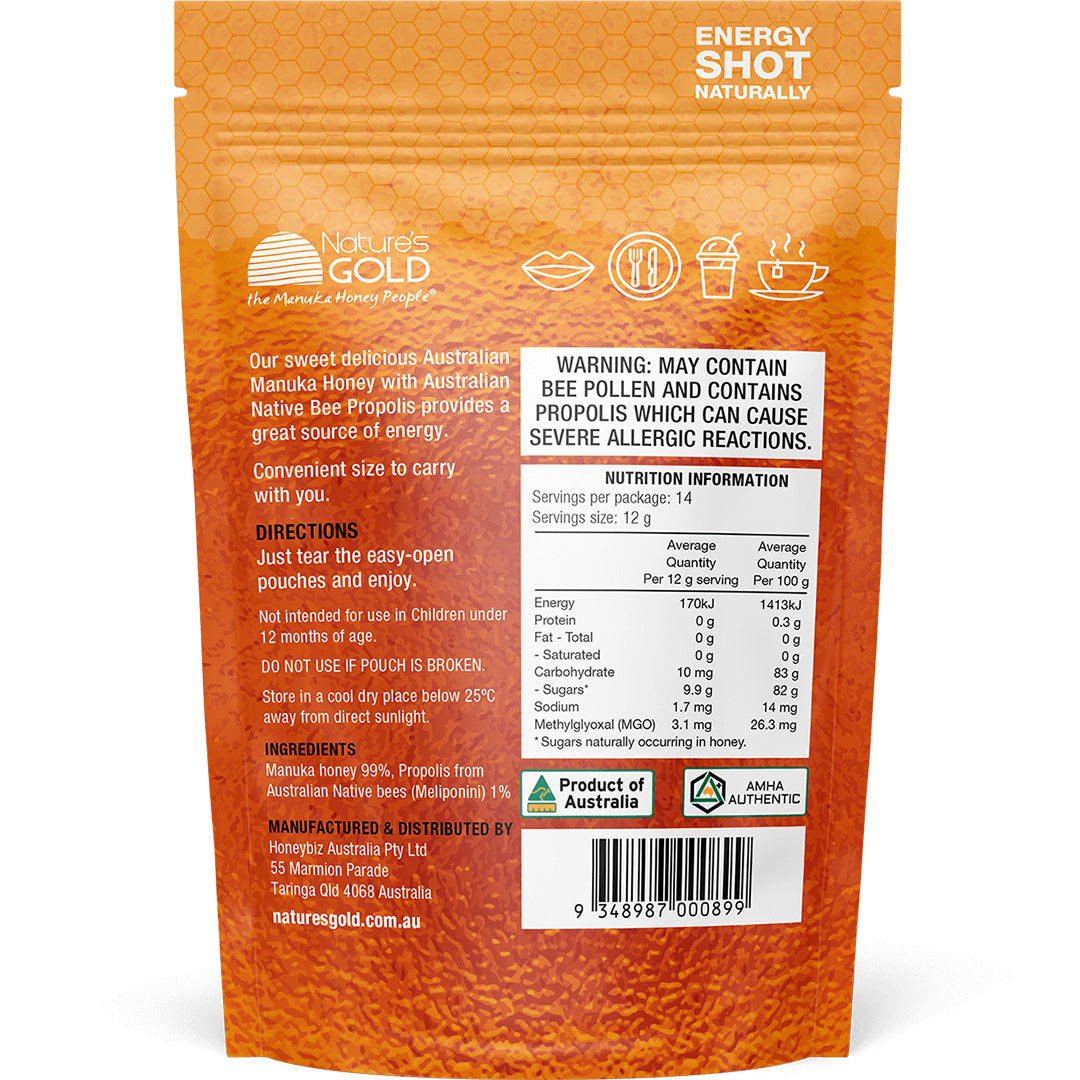 Nature's Gold Australian Manuka MAX Honey Pouches MGO 263 Plus Propolis