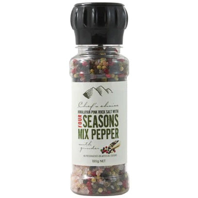 Chef's Choice Himalayan Pink Rock Salt with Four Seasons Mix Pepper with Grinder