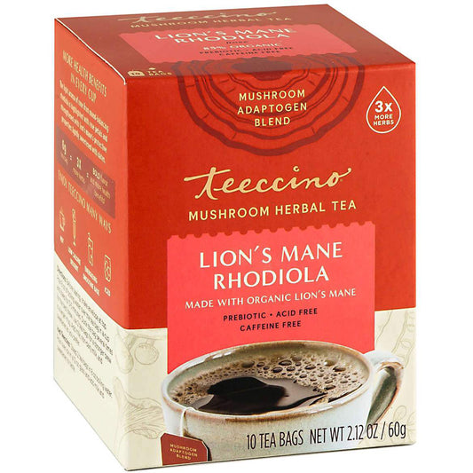 Teeccino Lion’s Mane Rhodiola Mushroom Adaptogen Herbal Tea