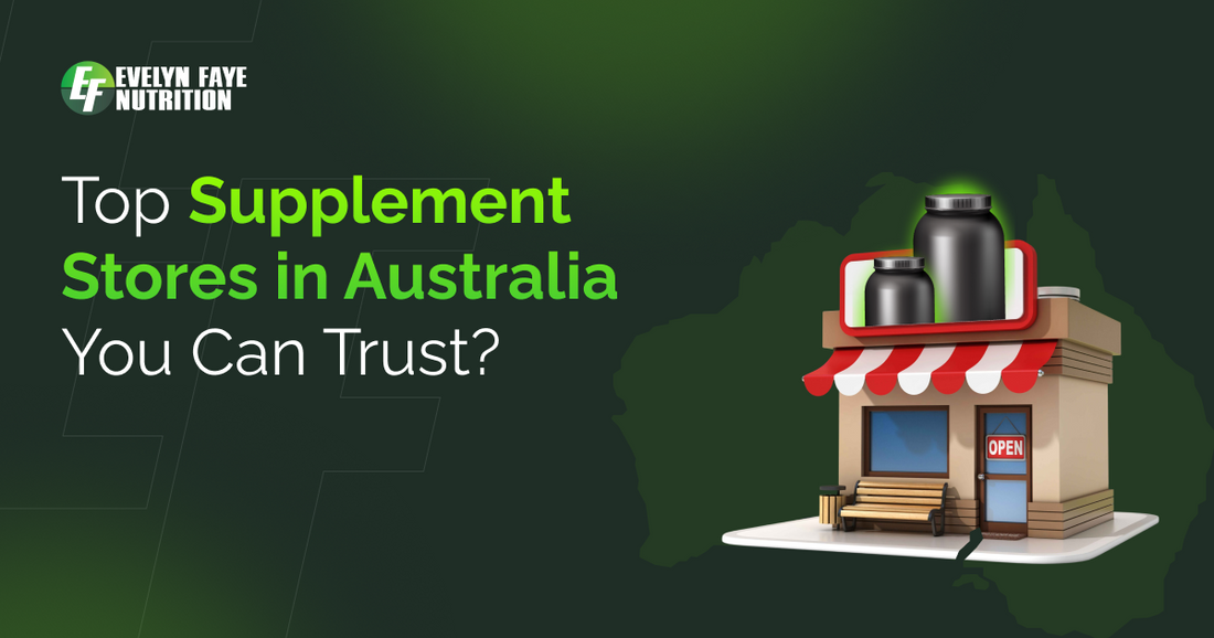  Australian supplement store shelves stocked with protein powders, vitamins, and nutrition products