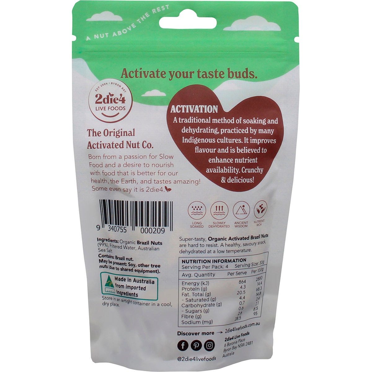 2Die4 Live Foods Activated Organic Brazil Nuts 120g