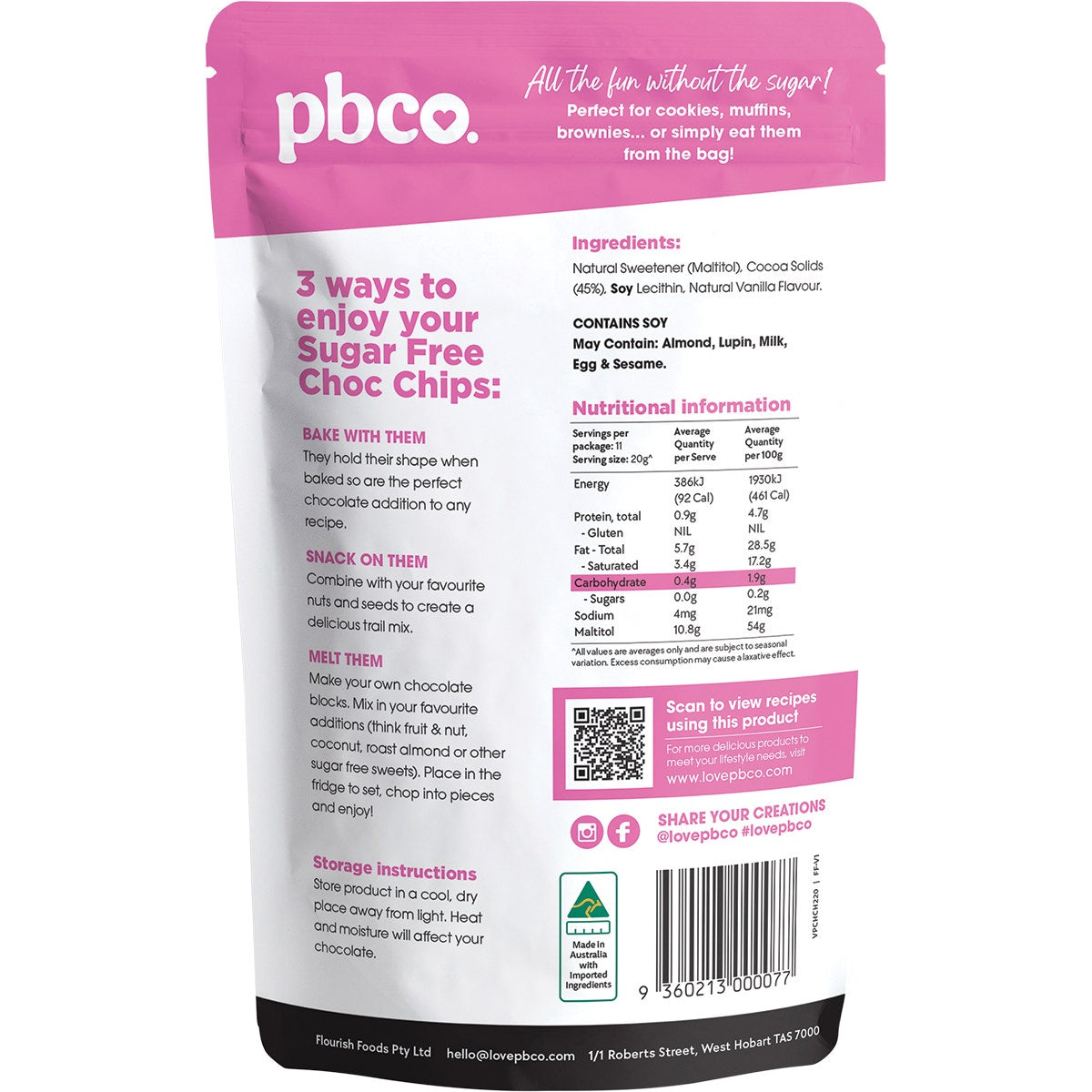 PBCo. 98% Sugar Free Choc Chips