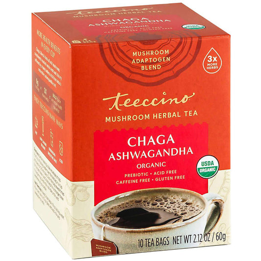 Teeccino Chaga Ashwagandha Mushroom Adaptogen Herbal Tea